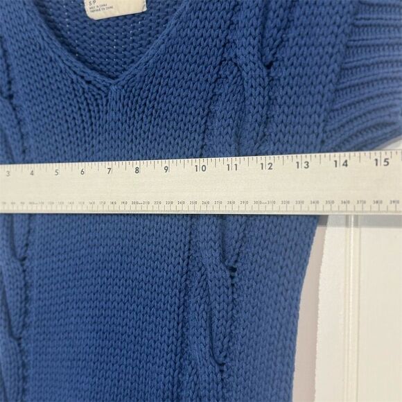 American Eagle Cable Knit Sweater Vest Top S Blue Cotton Short Sleeve Y2K 2009 - Picture 4 of 9